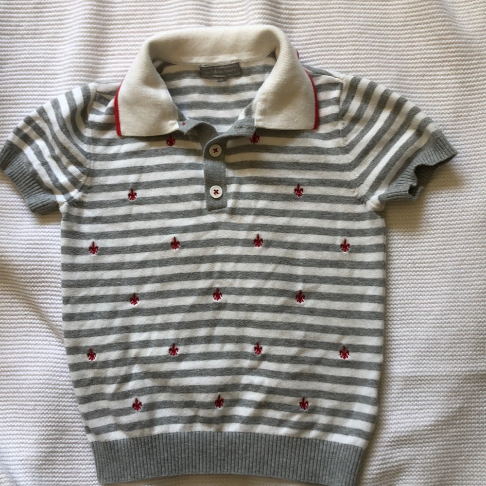 Unisex 3t shirt Gray &white pinstripe red accents